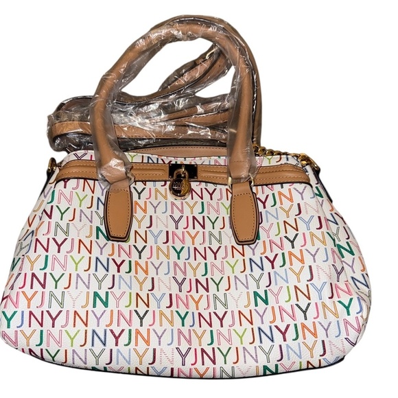 Jones New York Signature Dome Satchel Purse Multicolor JNY Logo Print Bag NWT - Picture 1 of 11